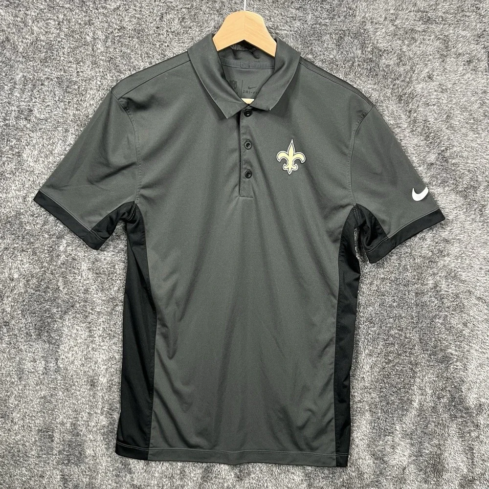 New Orleans Saints Nike Dri-Fit NFL Polo Shirt Men's Small Black Gray Activewear